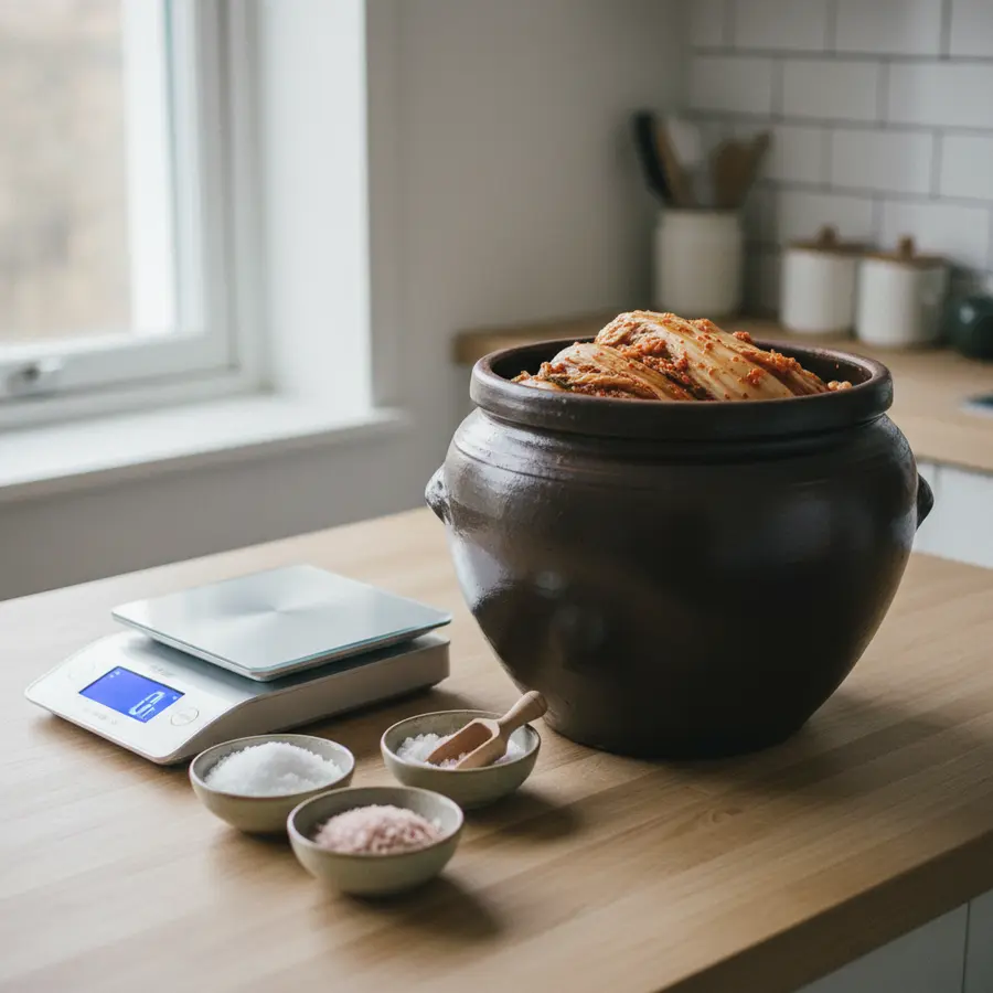 Kimchi selber machen: Fehler beim Salzen im traditionellen Fermentierbehälter