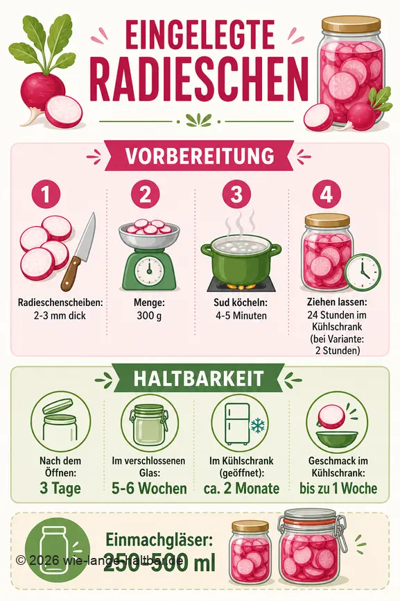Anleitung zum Einlegen von Radieschen: Zubereitungsschritte, Haltbarkeit und Lagerungstipps.